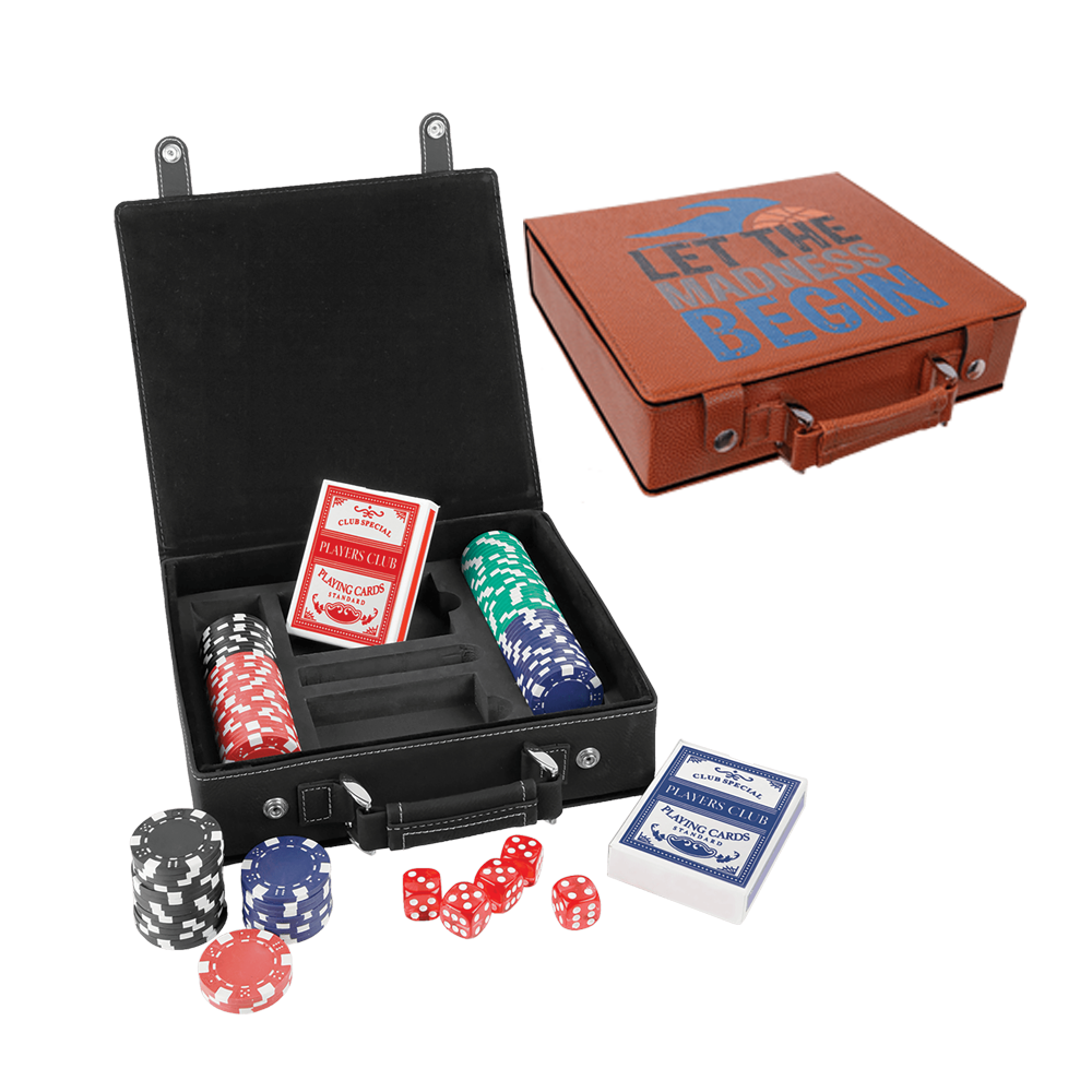 Laserbara poker-, kort- och tärningsset i konstläder