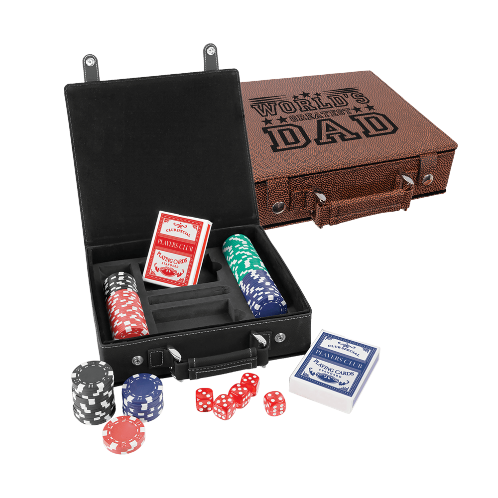 Laserbara poker-, kort- och tärningsset i konstläder