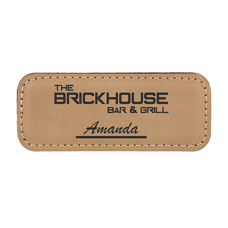 Namnbrickor i konstläder. Liten rektangel