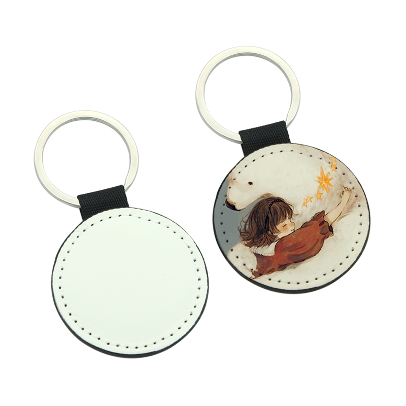 Sublimation Pu-läder rund nyckelring - dubbelsidigt tryck Sublimation Pu-läder rund nyckelring - dubbelsidigt tryck