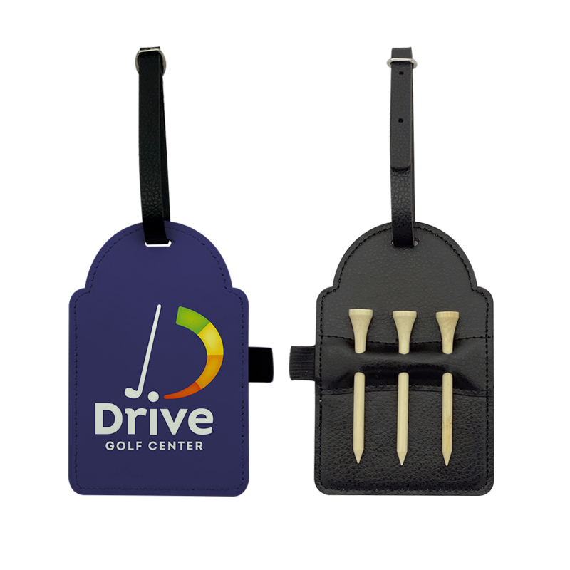 Sublimation Leatherette Golf Bag Tag with 3 Wooden Tees