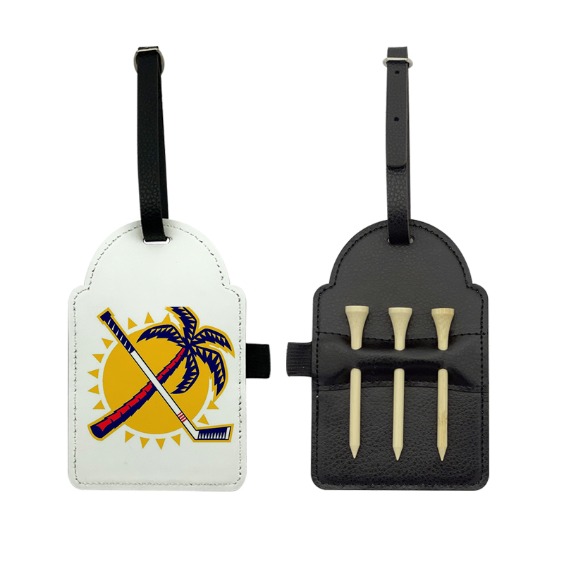 Sublimation Leatherette Golf Bag Tag with 3 Wooden Tees