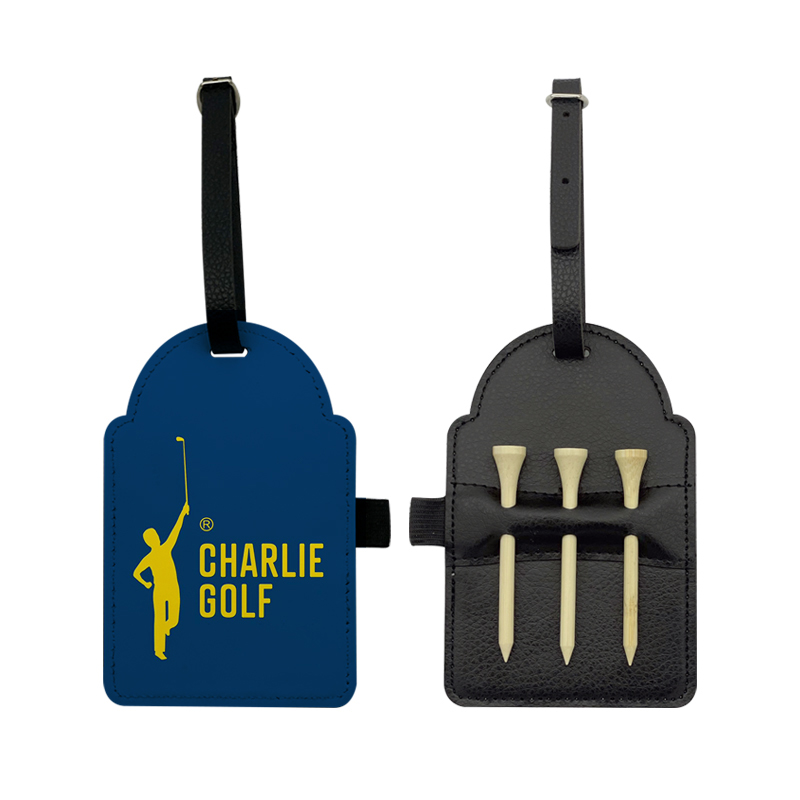 Sublimation Leatherette Golf Bag Tag with 3 Wooden Tees